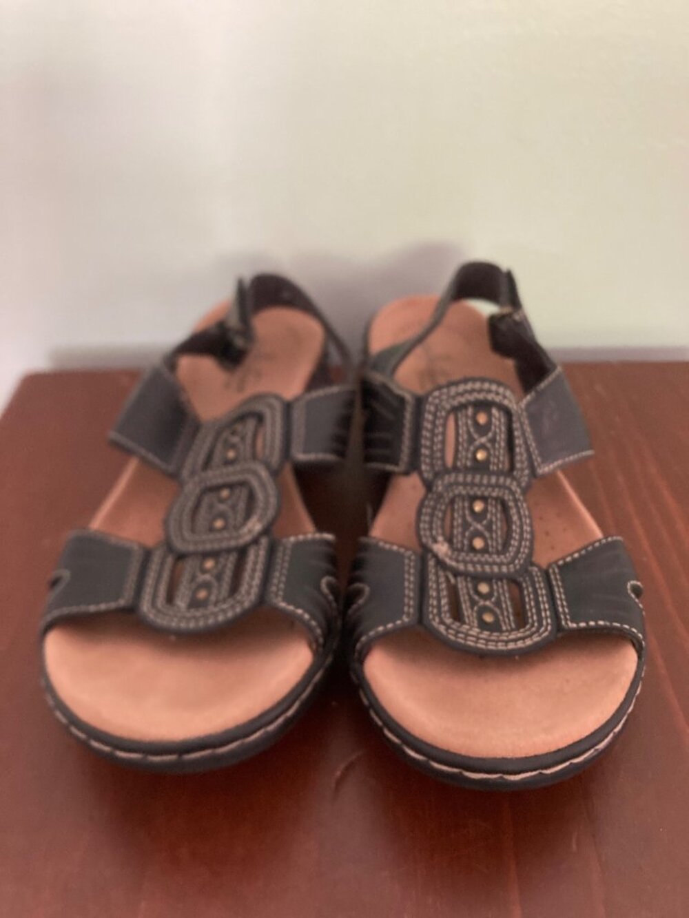 Clarks Sandals Black Leisa Vine Leather Comfort Slingback Cushioned 7 Excellent